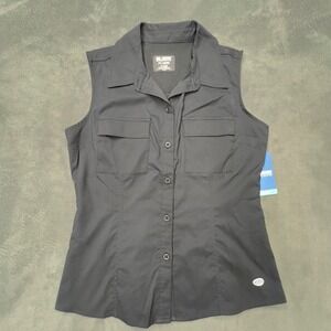 Reel Legends Womens Ps Mariner Sleeveless Button Up Shirt Black Performance